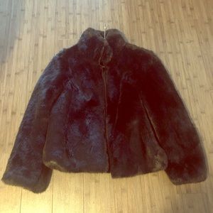 Black faux fur high neck bomber jacket